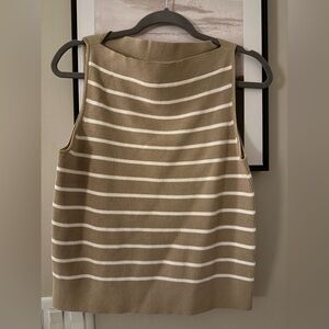 Striped Tan and White Sleeveless Top banana republic sz medium sweater tank